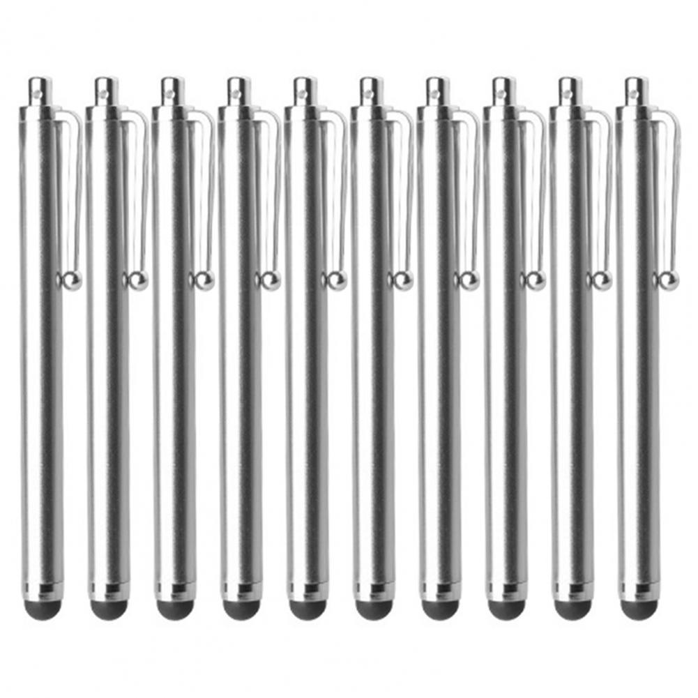 10Pcs Cell Phone Pen Universal Metal Touch Screen Pen Stylus Pens for Ipad Apple Samsung Tablet All Capacitive Screen with Clip: Silver