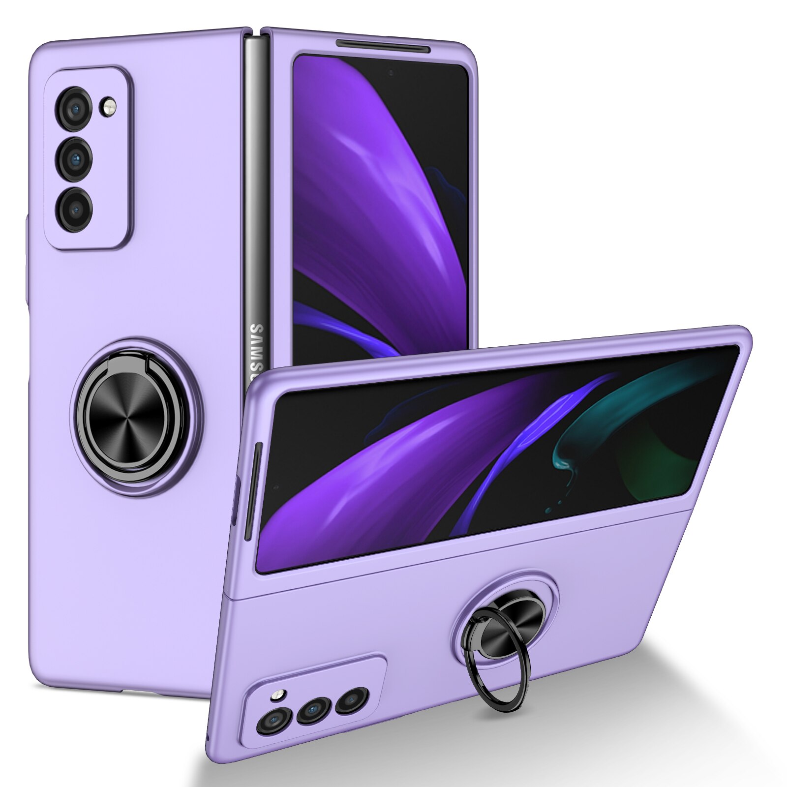 Odporny na wstrząsy metalowy pierścień Kickstand Case do Samsung Galaxy Z Fold 2 Fold2 5G Fold 3 Fold3 antypoślizgowa precyzyjna wycinanka pokrywa Capa: for Samsung Z Fold 3 / FIOLETOWY