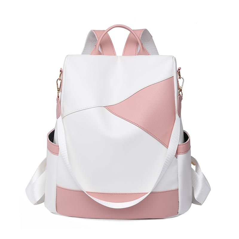 Mochila escolar de piel suave para mujer, bolso de viaje sencillo e impermeable con de bloques de colores, de: Rosa