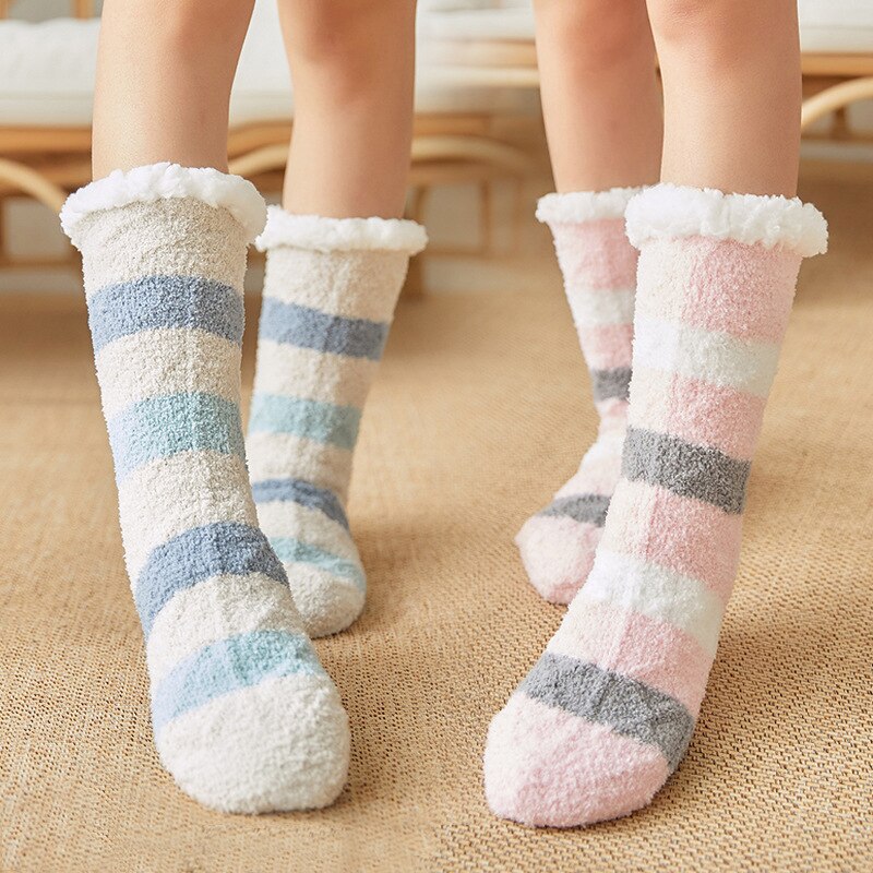 Dames zoete pantoffels sokken antislip print streep winter warme polyester huissokken dames zachte thermische vloer badstof sokken