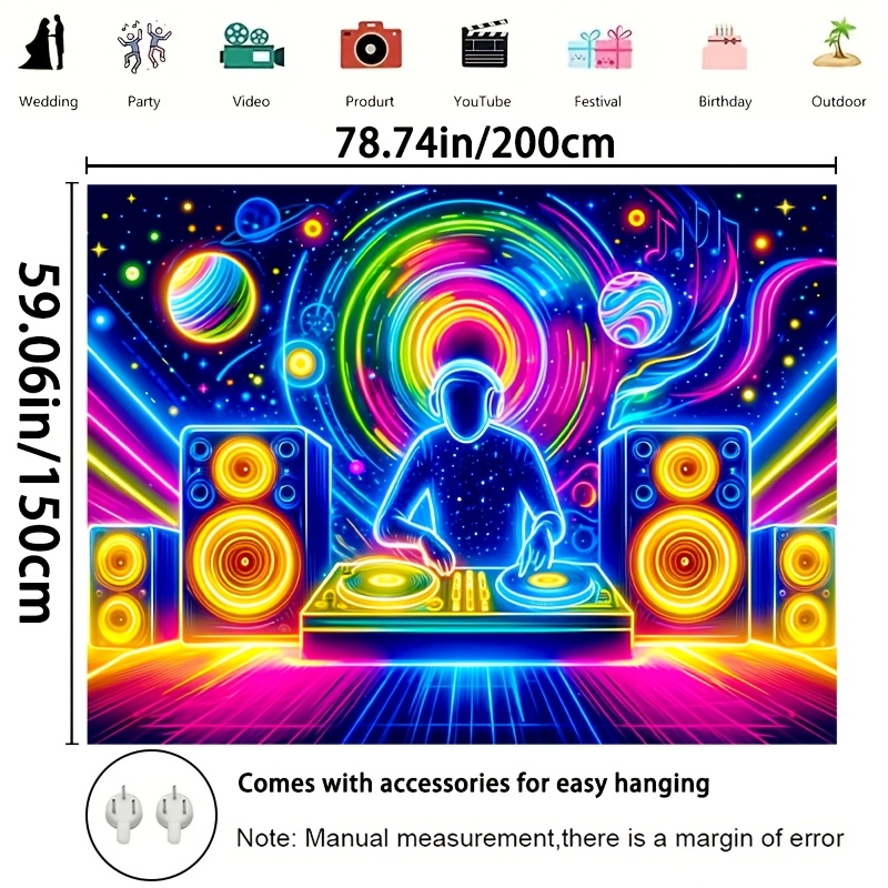 Tapiz fluorescente multifuncional para dormitorio, sala de estar, oficina, sala de juegos, gimnasio, decoración de , decoración de pared reactiva a los rayos UV: 1.900 mm × 1.250 mm / naranja