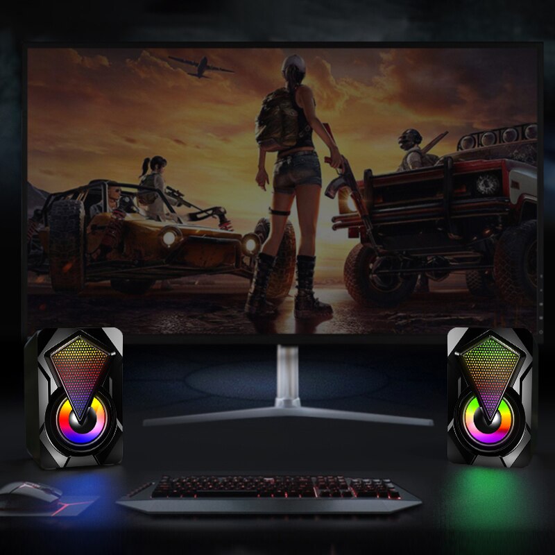 Usb Bedrade Computer Speakers Kleurrijke Verlichting Effect Rgb Krachtige Subwoofer Desktop Speakers Voor Pc Laptop Computer Gamers