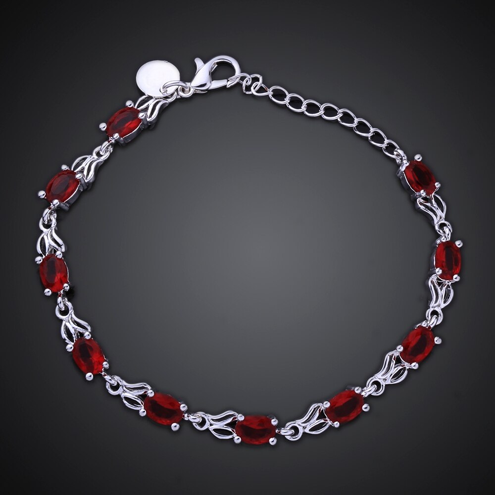 Leuke Konijnenoren Verzilverd CZ Zirkoon Party Accessoires Meisjes Armband Elegante Ovale Rubine Rood Oostenrijkse Kristallen Sieraden