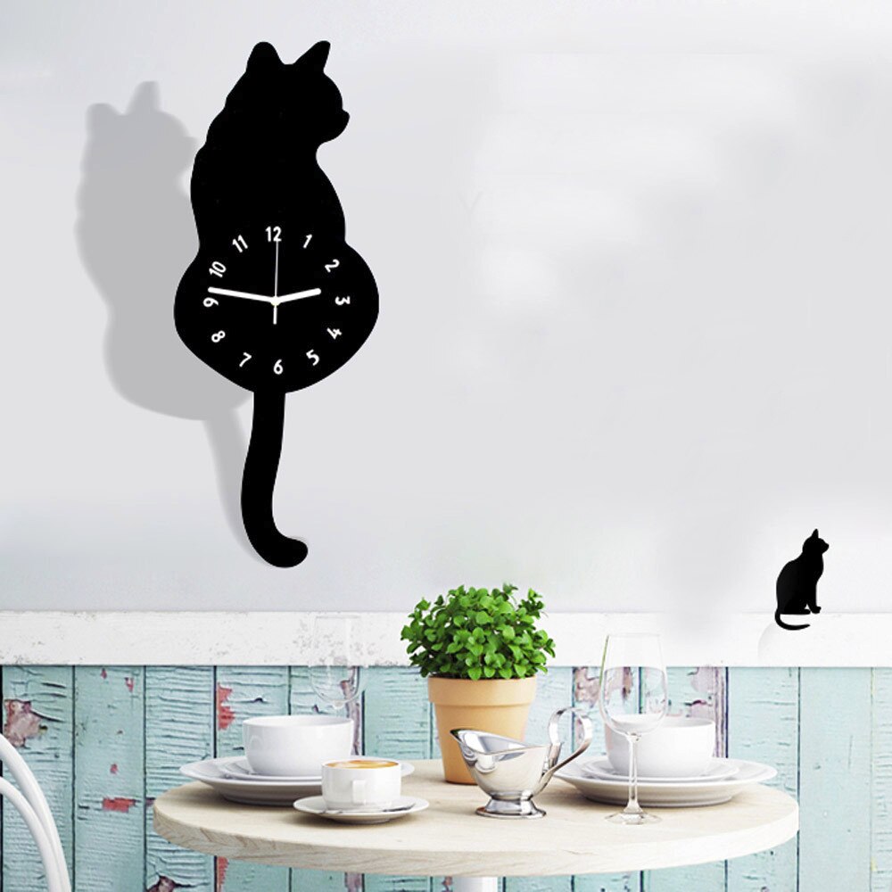 Cute Cat Quartz clocks Pendulum Clock Swinging Tail Wall Clock home Bedroom mirror Wall Quartz Needle Decor Wall Watch Clocks G2