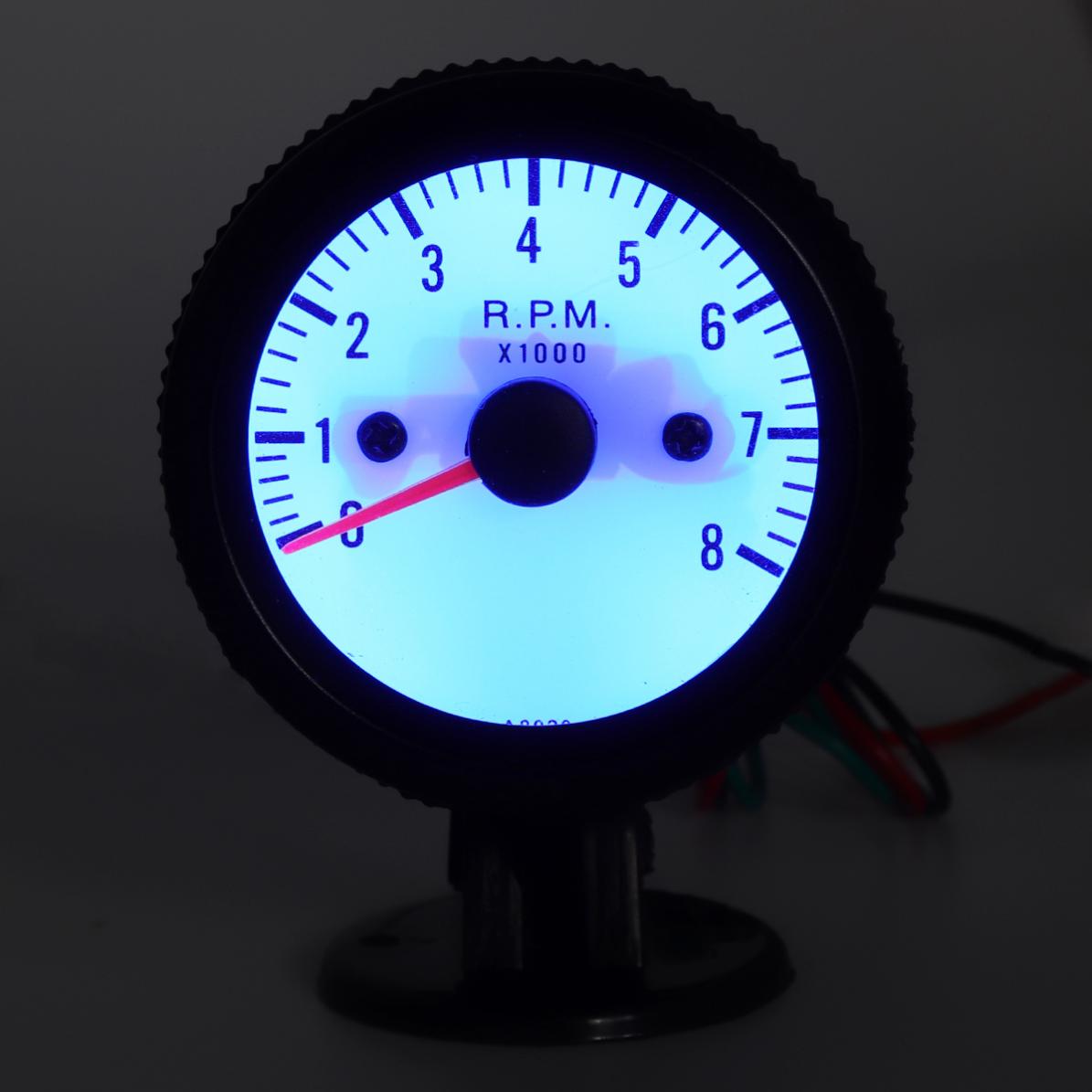 Tachymètre 52mm 0-8000 RPM LED Bleu - Pour 4/6/8 Cylindres Essence Voiture