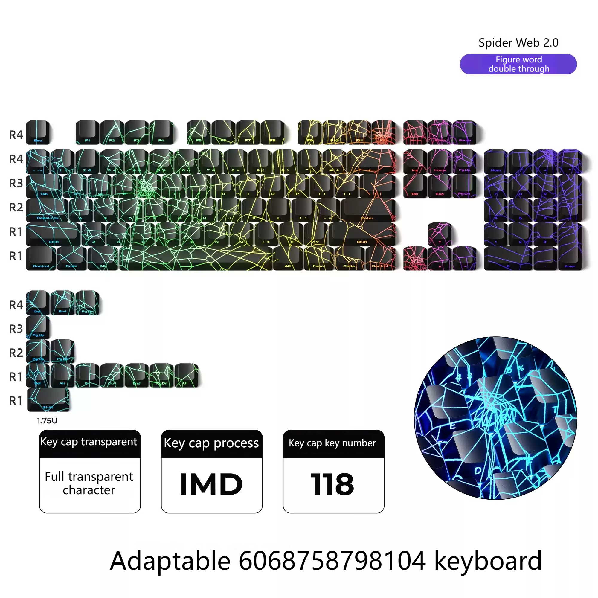 Spider Web Keycap Mechanical Keyboard Side Engrave... – Grandado