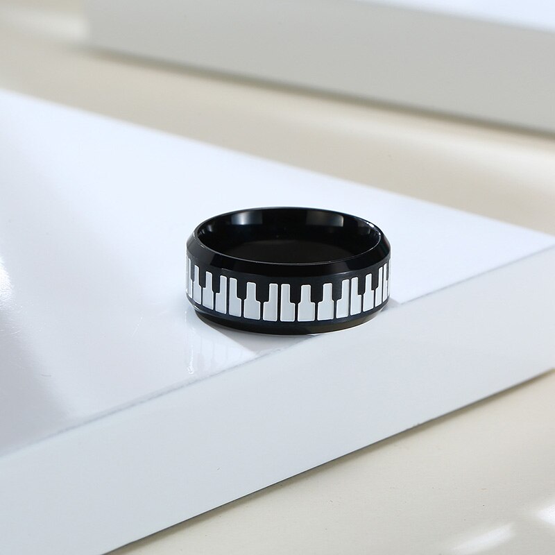 Unieke Toetsenbord Ring Voor Mannen Roestvrij Staal Muziek Piano Platte Profiel Twee Tone Ring