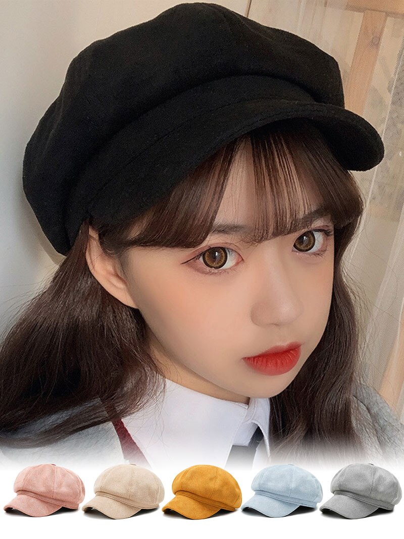 Newsboy Caps Women Gatsby Octagonal Hats Baker Peaked Beret Driving Female Sunscreen Hats Painter Tour Winter Suede Retro Cap