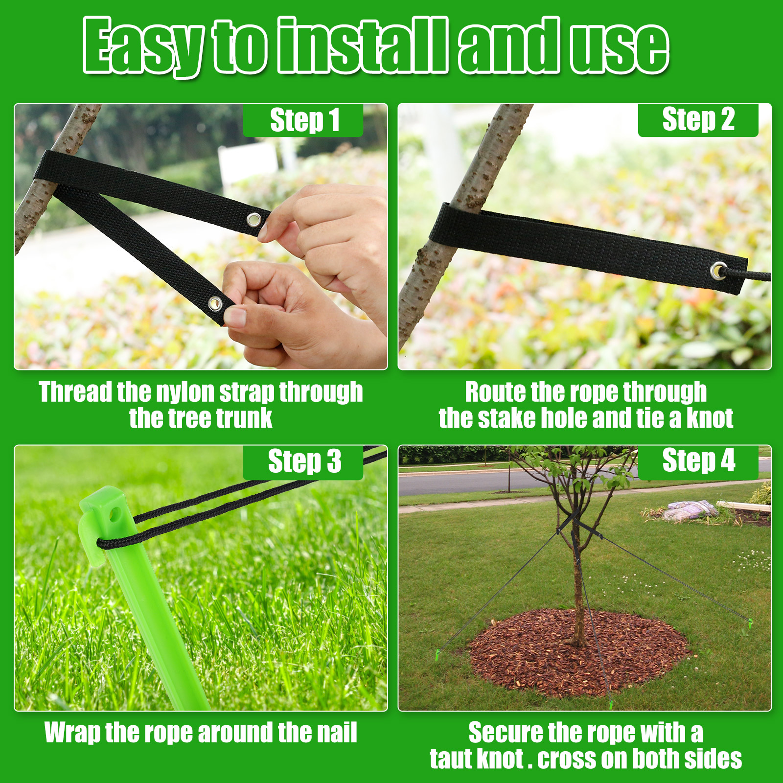 3 stk. træpælssæt, støtte til lænende træ, 12 tommer træpælsankersæt til ungt træ til haveplantereparation