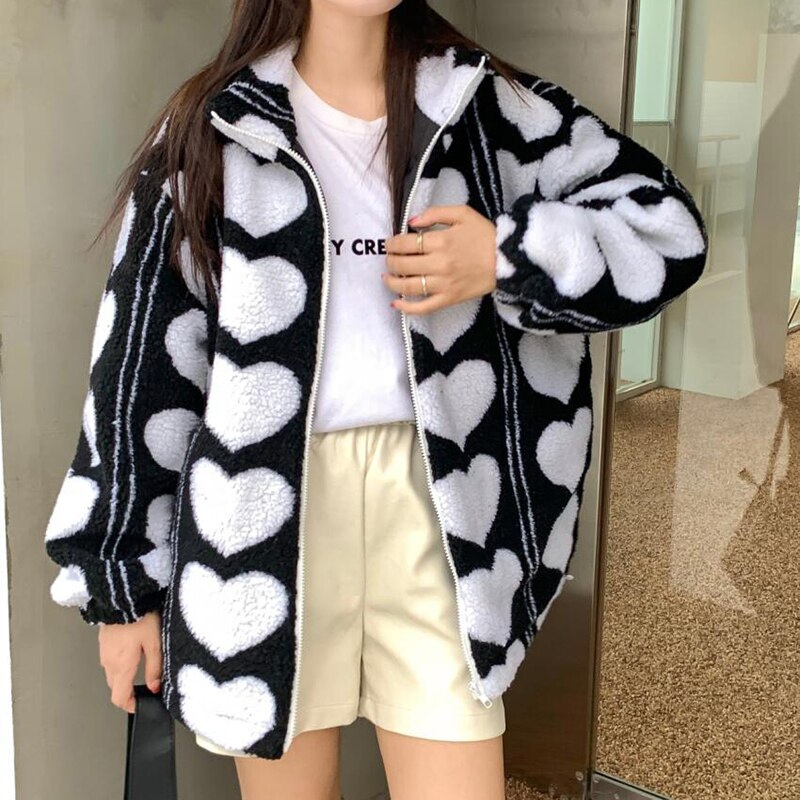 Alien Kitty High Street Turtleneck Faux Fur Coat Thicken Zipper Full Sleeve Lamb Wool Coat Korean Basic