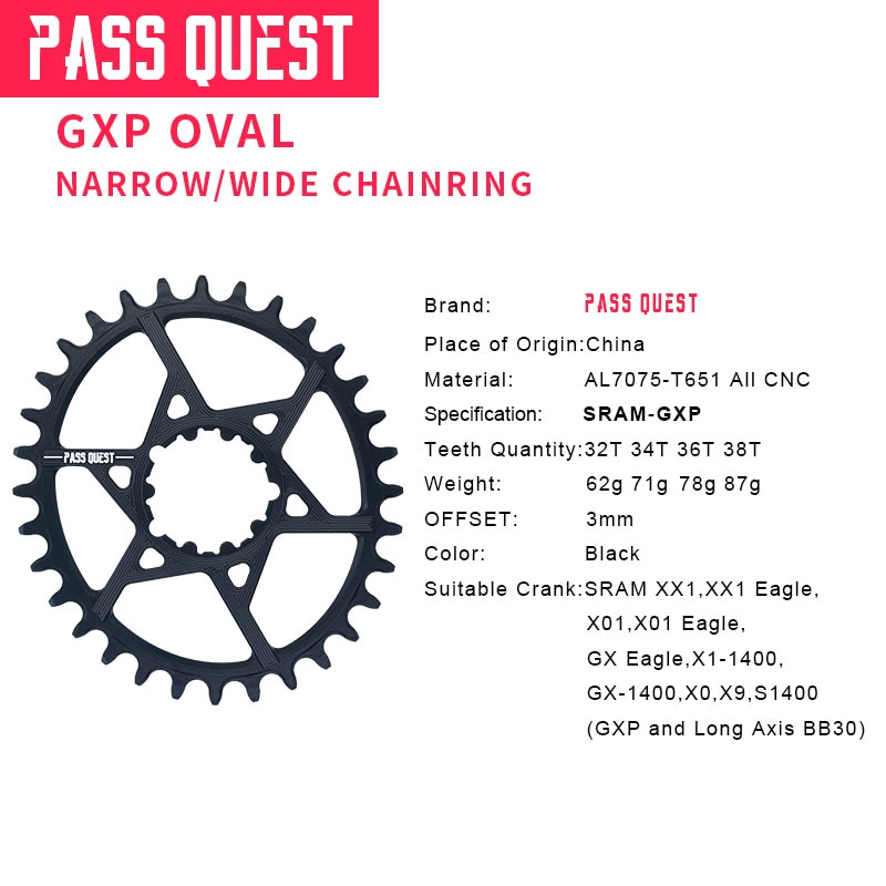 Pass quest gxp mtb ovaal crankstel smal breed kettingblad fiets fiets kettingblad/kettingblad 6mm offset 32-38t