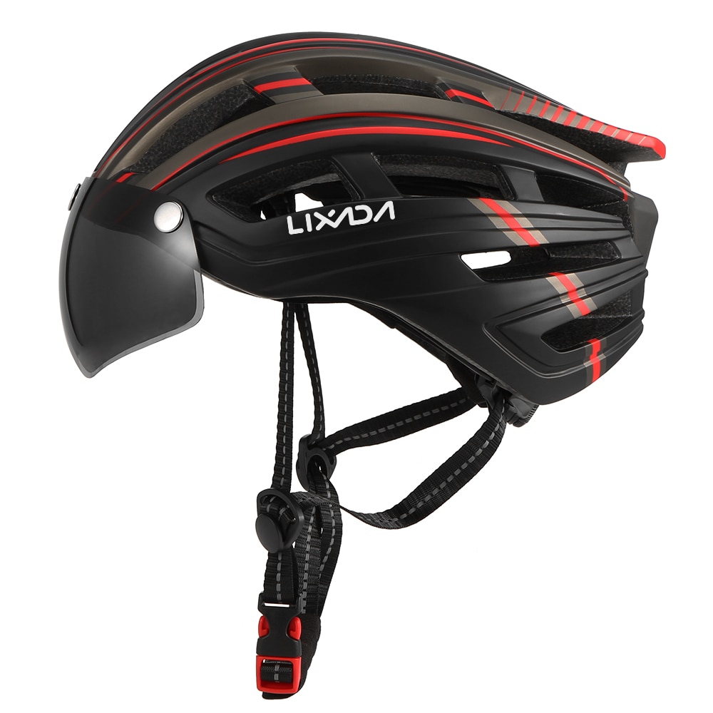Lixada mountainbikehelm, motorhelm met achterlicht, afneembaar magnetisch vizier, uv-beschermend voor mannen en vrouwen.