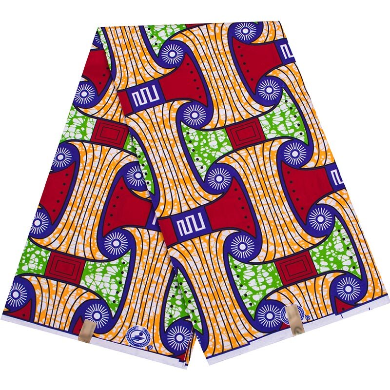 Tissu Coton Imprimé Africain Wax Ankara - Coloré Gris/Bleu/Blanc - 115 Cm De Large - Vendu Au Mètre