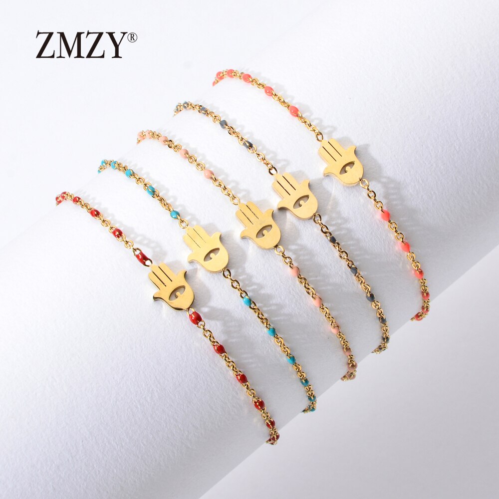 ZMZY chaîne mince en acier inoxydable Bracelet femmes couleur or mauvais œil Hamsa main bijoux turcs Bracelet Boho Bracelet de mariage