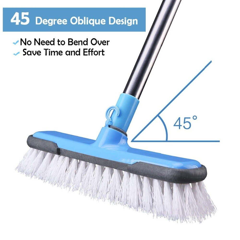Floor Scrub Brush with Adjustable Long Handle Stiff Bristle Grout Brush Scrubber for Cleaning Bathroom, Kitchen, Wall,Tub & Tile