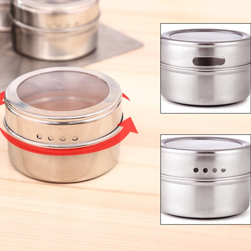 Magnetic Spice Tins with Clear Shaker Lids Stainless Steel Pepper Storage Jars Condiment Bottle Kitchen Herb Tool Seasoning Can
