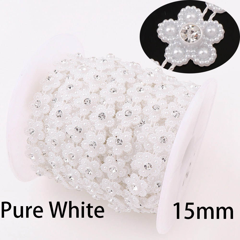 Línea de pesca con forma de flor, 1 yarda, cadena de cuentas de perlas de espalda plana Artificial para materiales de decoración para boda DIY, accesorio: 1