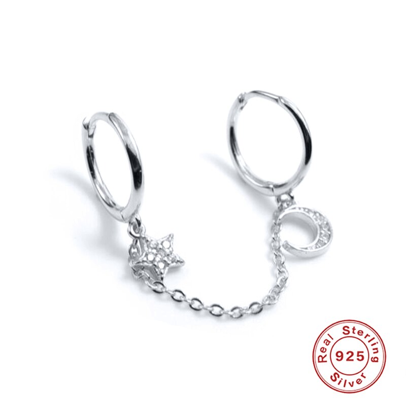 Aide – boucles d&#39;oreilles en argent Sterling 925 avec pendentif lune et étoile, en cristal CZ, 9mm, 1 pièce