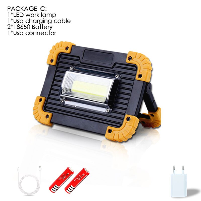 30000lm 100W USB Rechargeable Led Work Light Led Portable Spotlight for Outdoor Camping Lamp Led Flashlight USE2* 18650 battery: C