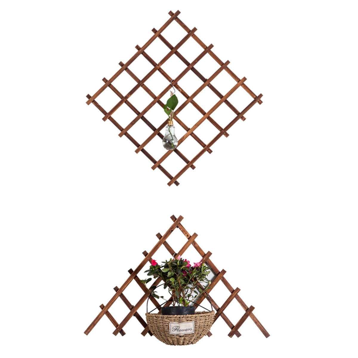 Expanding wood Garden Wall Fence Panel Plant Climb Trellis Support Decorative Garden Fence Home Yard Decoration Anticorrosive