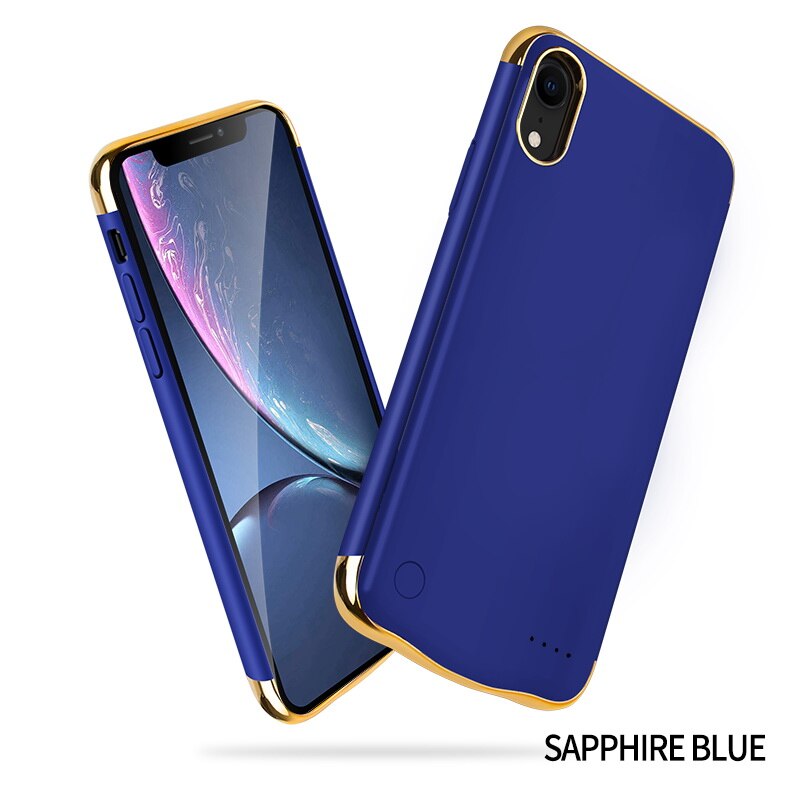 Full 6000Mah Phone Power Bank Case Luxe Matte Backup Battery Charger Case Cover Voor Iphone Xr 6.1 Inch power Bank: Sapphire Blue