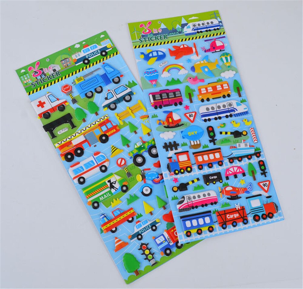 4 Vellen Kinderen Puzzel Cartoon Auto Sticker Toy Puffy Sticky 3D Auto Vrachtwagen Bubble Sticky Papier Schilderen Speelgoed Voor Jongens meisjes