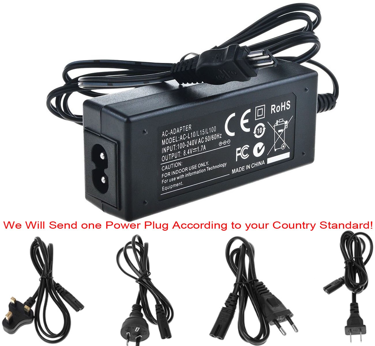 Chargeur adaptateur secteur USB pour Sony CCD-TRV35E, CCD-TRV45E, CCD-TRV55E, CCD-TRV57E, CCD-TRV58E, CCD-TRV59E, caméscope Handycam: 1x AC Power Adapter