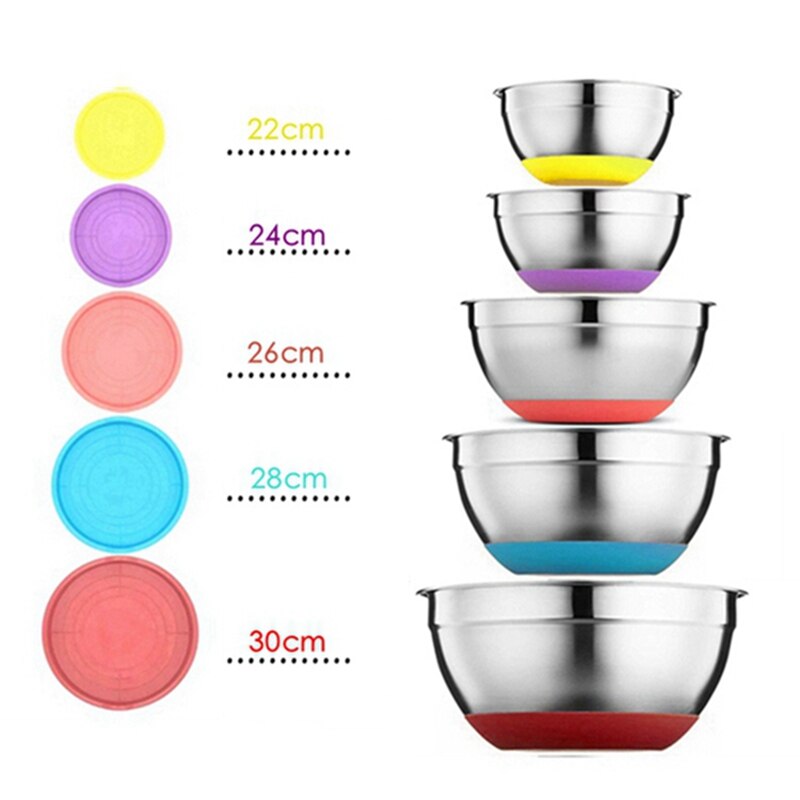 Stainless Steel Nesting Mixing Bowls with Airtight Lids Kitchen Food Salad Bowls Set Non-slip Silicone Bottom Whisking Bowls Set