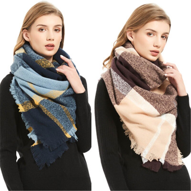 Women Plaid Scarf Winter Pashmina Shawls Cashmere Thick Wraps pashmina long tassel female foulard thick blanket