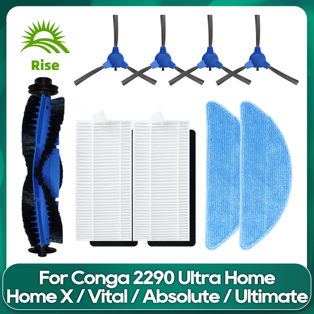 Compatible For Conga 2290 Ultra Series(05661) Replacement Main Side Brush Cover Hepa Filter Mop Cloths Wipe Accessories: Clear