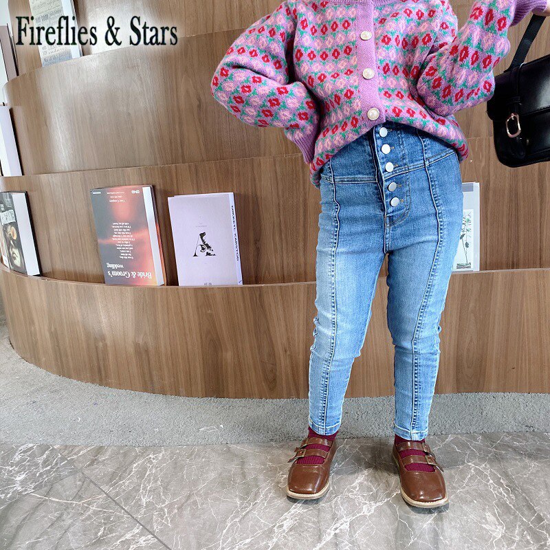 Pantalones vaqueros para niña, pantalones de mezclilla para bebé, pantalones para niño, parte de abajo moderna, ajustados, botonadura con una sola, medalla de 2 a 9 años