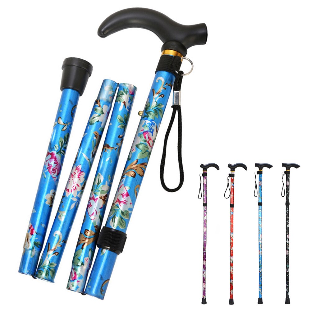 Aluminum alloy mountaineering stick folding telescopic five legged walking stick portable walking stick light walking stick