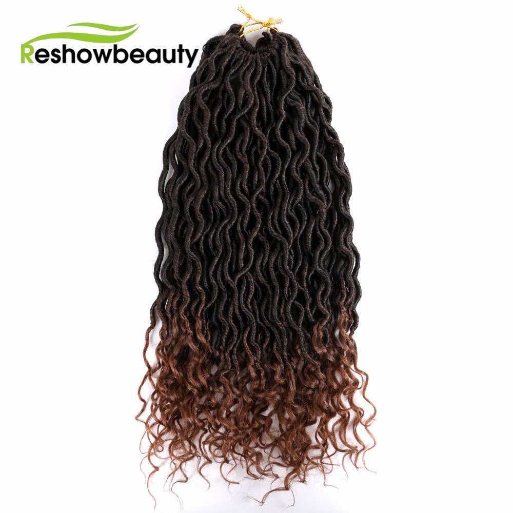 Virkade flätor faux locs lockiga ändar syntetisk vridning för kvinnor 18 tum 24 trådar 70 gram reshowbeauty: T1b/30