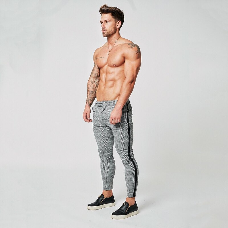 Summer Casual Suit Pants Men's Skinny Business Pants Men's Plaid Striped Straight Suit Pants