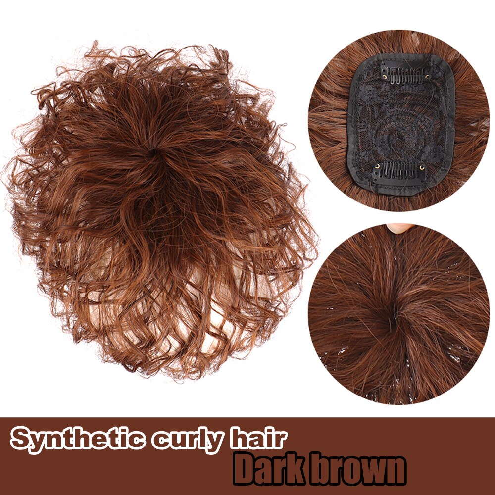 XUANGUANG-tupé de mujer con flequillo, pelo sintético ondulado, negro y marrón: Dark brown