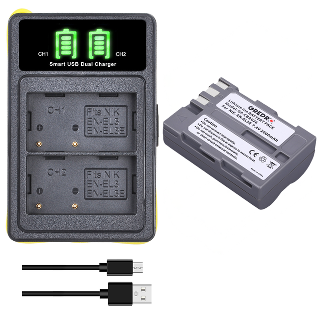 EN EL3e batteria EN-EL3e + caricatore incorporato USB e type-c per Nikon D80 D700 D90 D300S D200 D70 D50 D100 D300 DSLR: 1Charger 1Battery