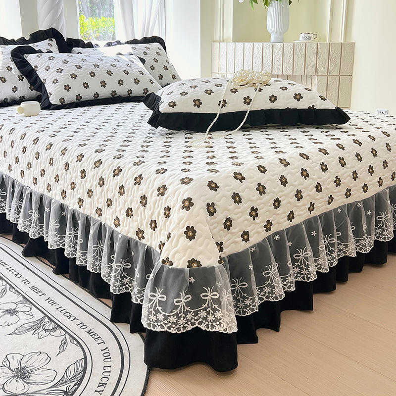 1pc Gewatteerde Sprei voor Bedden Dikke Deken met Kant Single/Queen/Kingsize Bloem Gedrukt Gewatteerde Bed cover Zachte Spreien: Volledige / Marineblauw