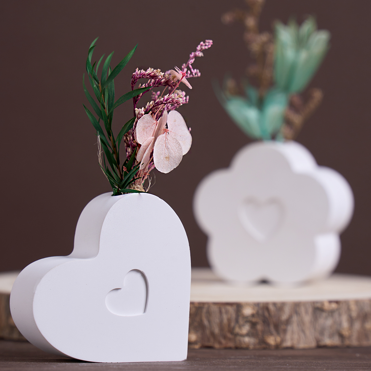 Jarrón de inserción, adorno de yeso, molde de silicona DIY, casa pequeña, corazón de arcoíris, flor, macetas, molde para manualidades de yeso, decoración del hogar