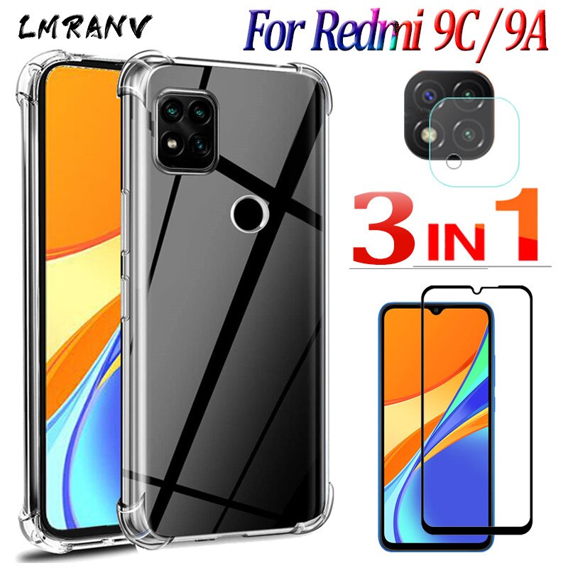 Étui de protection Redmi 9C NFC + film en verre pour Xiaomi Redmi 9 C Global M2006C3MG étui de smartPhone en Silicone redmi 9a 9c couverture arrière