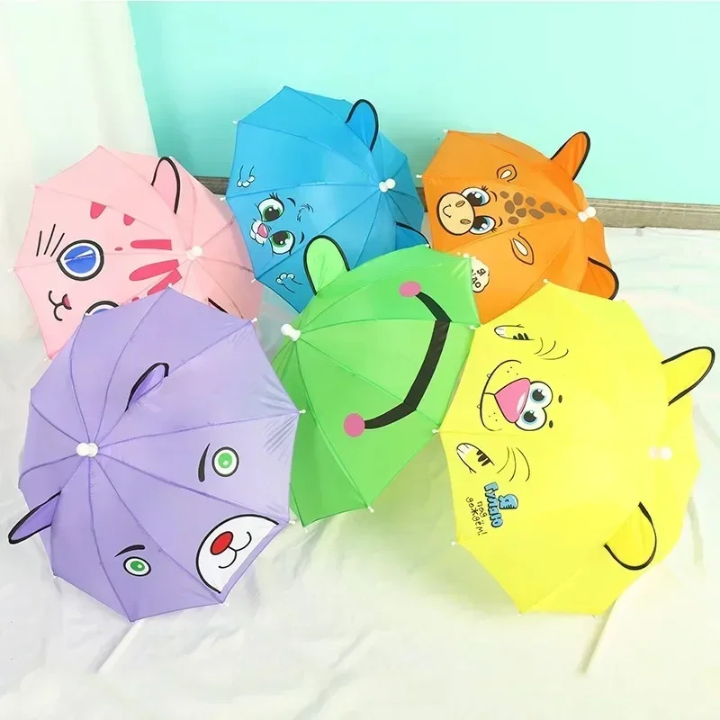 Paraguas de dibujos animados para niños de 1 a 3 años, paraguas de animación con mango largo, modelado de orejas 3D, paraguas para niños y niñas