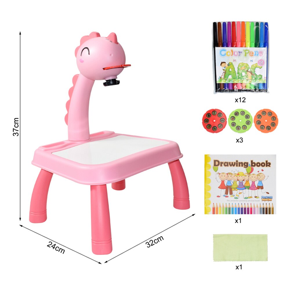 Kids Projector Drawing Table Painting Board Desk Multifunctional Writing Arts Crafts Educational Projection Machine Drawing Toy: D pink