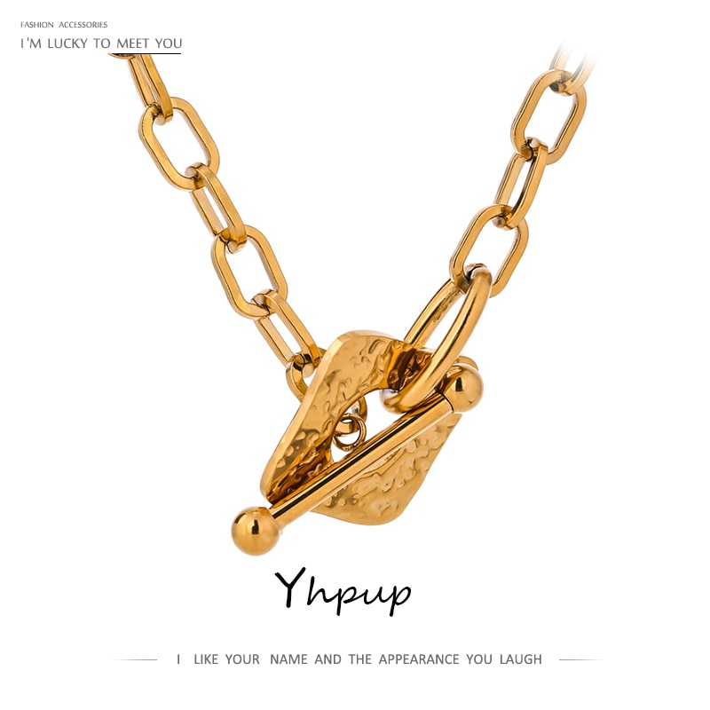 Yhpup Vierkante Link Chain Neckalce Voor Vrouwen Rvs Golden Metalen Stijlvolle Choker Neckalce Anniversary Sieraden