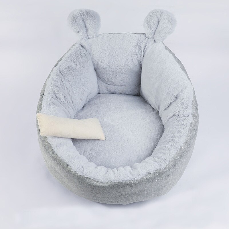 Winter Warm Pet House Bed for Cats Soft Plush Puppy Dog Kennel Mat Chihuahua Kedi Gatos Beds Cats Products for Pets Pillow Home: Gray-Rabbit Fluff / M-below 6.0kg