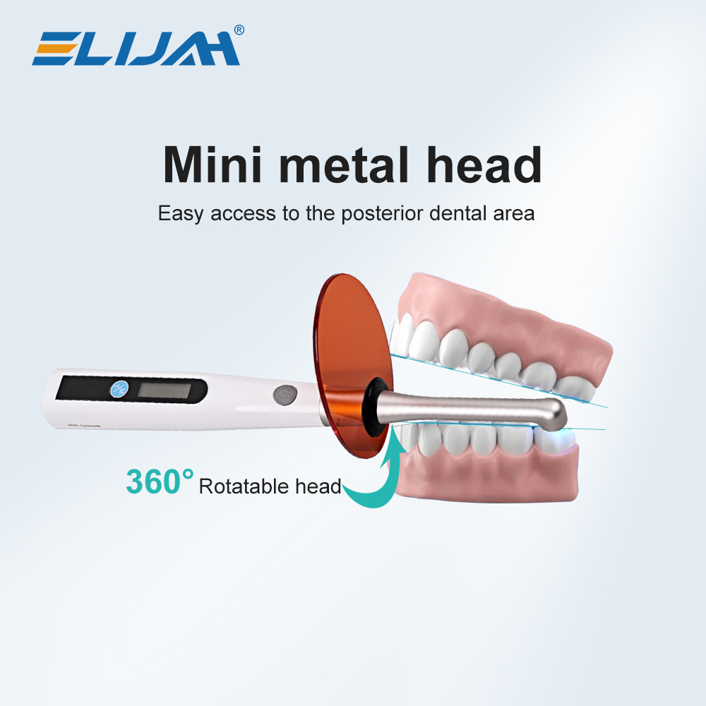 ELIJAH lámpara LED de curado Dental inalámbrica 1 segundo luz de curado 800-1400mw/cm2 equipo de odontología cabeza de Metal 360 ° Herramientas de laboratorio giratorias