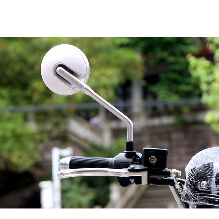 1 paar wit ronde motorfiets spiegel 10 MM 8 MM schroef motor side spiegels moto backup spiegels univeral scooter achteruitkijkspiegel spiegel