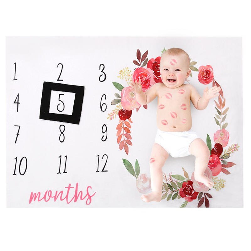 120*100CM Baby Soft Flannel Monthly Milestone Blanket Newborn Fleece Floral Swaddle Wrap Infant Blanket Baby Photoshoot Backdrop