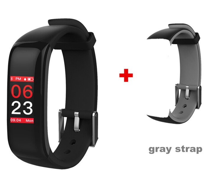 P1 Plus Smart Wristband Color Heart Rate Blood Pressure Monitor IP67 Waterproof H1 Fitness Bracelet sport tracker band: black and gray