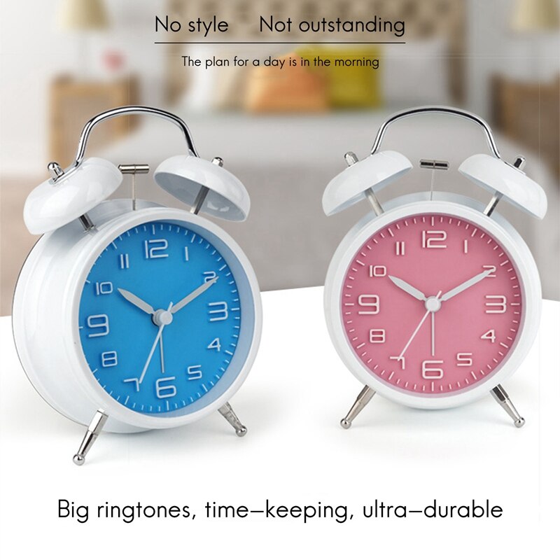 Alarma fuerte para sueño profundo, de 4 pulgadas reloj Retro, alarma de doble campana con retroiluminación para dormitorio y decoración del hogar