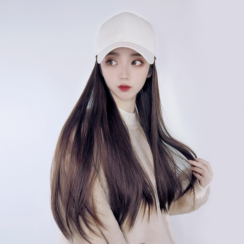 Extensión de gorro de béisbol para mujer, peluca sintética de 60cm, resistente al calor y a altas temperaturas, empalme sin costuras, peluca de sombrero integrada: YSM9077-B-4