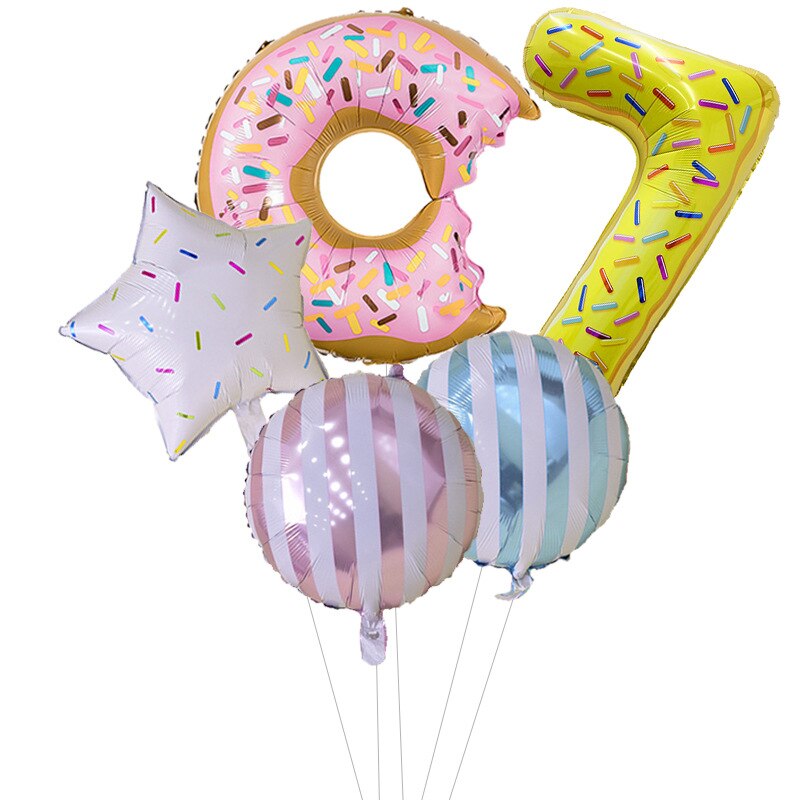 Cartoon Color Dessert Circle Aluminum Film Birthday Decorative Balloon Digital Air Balloon Set Party Decorative Birthday Balloon: 8